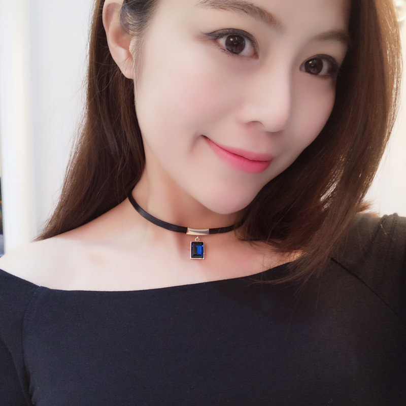 日韩个性方钻颈带脖链项圈女原宿脖子饰品短款锁骨链韩国皮绳颈链送女朋友老婆生日礼物送女朋友七夕情人节礼物