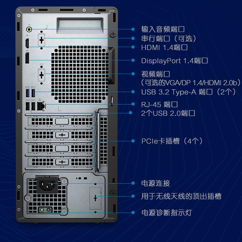 戴尔(Dell)OptiPle 3080MT商用电脑整机 21.5英寸显示器(I3-10100 8G 1T+256G )