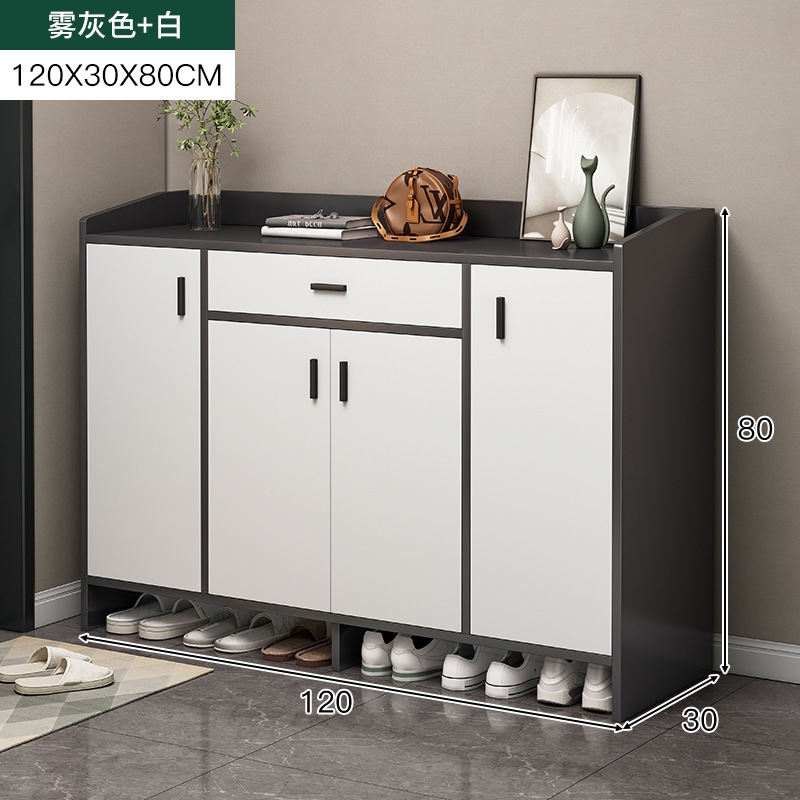 鞋柜门口家用一体鞋柜门2023新款大容量鞋架玄关入户木鞋门 经典款-四门一抽120-30-80雾灰+白 组装1x1x1cm