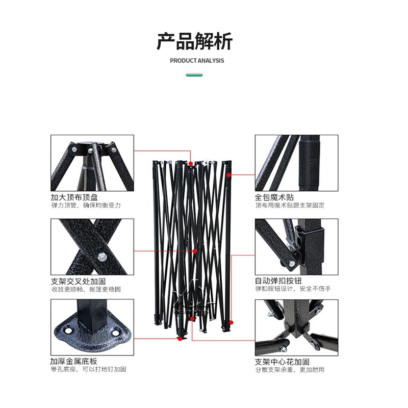 骁狼户外遮阳棚防雨加厚帐篷四脚折叠太阳伞 红色3*3m高清大图