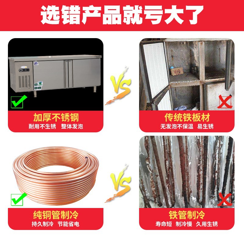 全钢全铜自动回门直冷平冷工作台连台架1800*800*1400冷冻柜保鲜案板式厨房冰柜操作台冰箱商用奶茶店高清大图