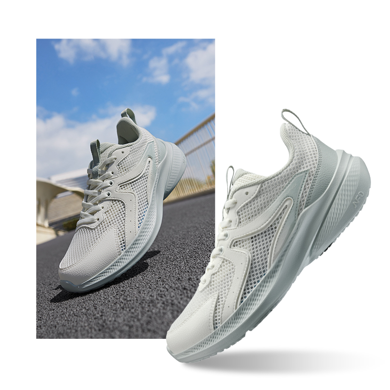 361°女鞋运动鞋新款网面透气跑鞋软底减震跑步鞋轻便鞋子 羽毛白/薄灰绿 36码