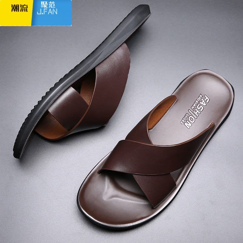 聚范个性男外穿休闲沙滩凉鞋男士拖鞋夏软底防滑一字拖凉拖潮图片