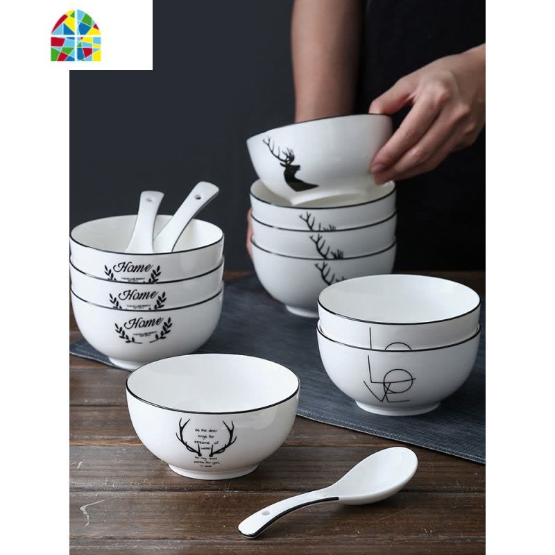 日式北欧ins餐具套装家用4人盘碗碟骨瓷碗筷盘子组合网红吃饭的碗 FENGHOU 圆款41件套装图片