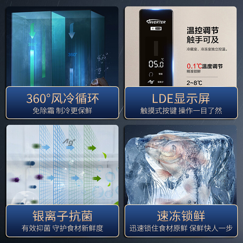 松下(Panasonic) NR-W57S1-N 对开式 无霜变频570升 家用电冰箱 超大容量银离子净化 香槟金