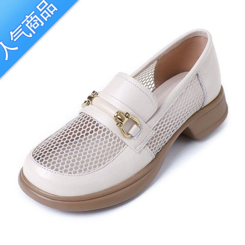 SUNTEK红婧娗休闲乐福鞋网纱单鞋2023夏季新款低跟镂空软底网面女鞋图片