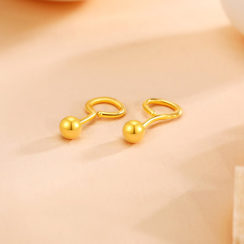 梦金园圆珠黄金耳钉999小金珠足金耳环万纯金经典款养耳棒小巧一对女