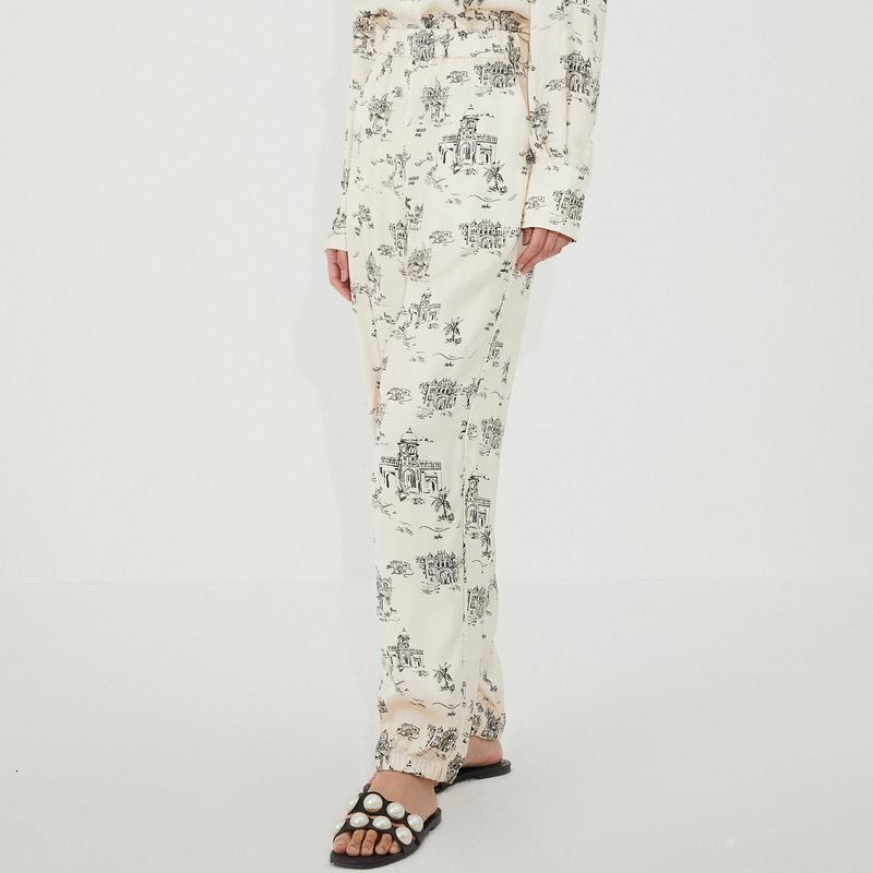 [2件2折价:76]MECITY女装夏季新款复古时髦建筑印花设计口袋松紧束脚裤女高清大图