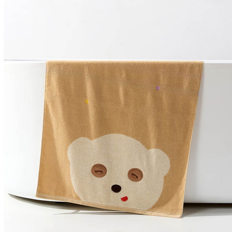 洁玉 开心乐园纯棉儿童浴巾 60cm*120cm 290g 棕色高清大图