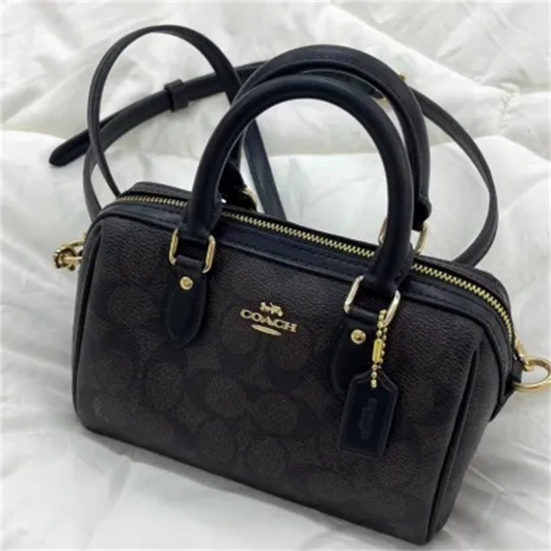 【香港直邮】COACH蔻驰 Rowan 18经典老花印花 涂层帆布 单肩斜挎手提包小号女款#棕色#白色高清大图