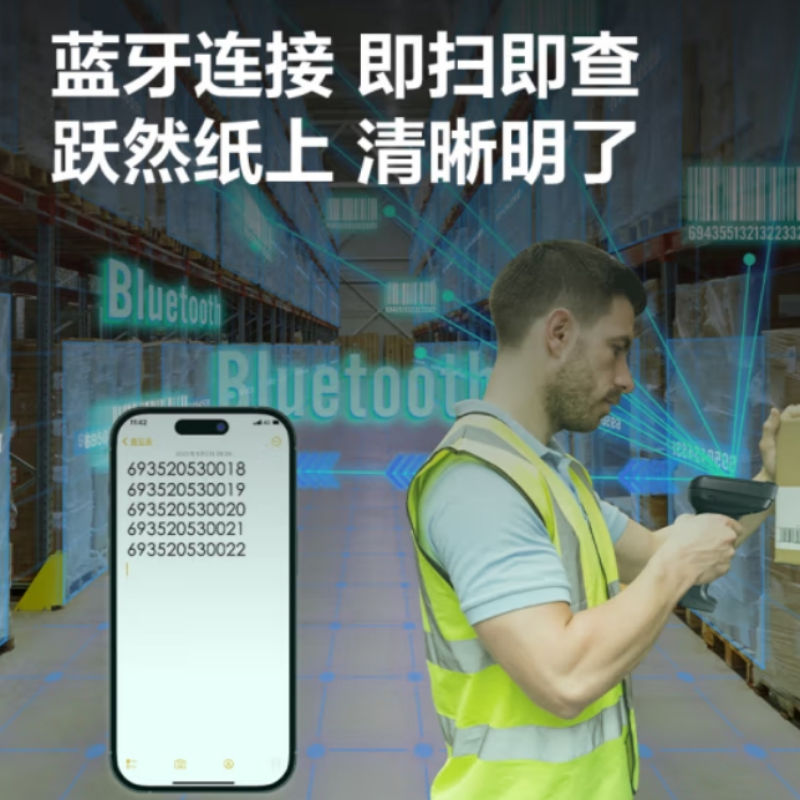 无线扫码枪一/二维+实体/屏幕码 无线+蓝牙链接标准款黑高清大图