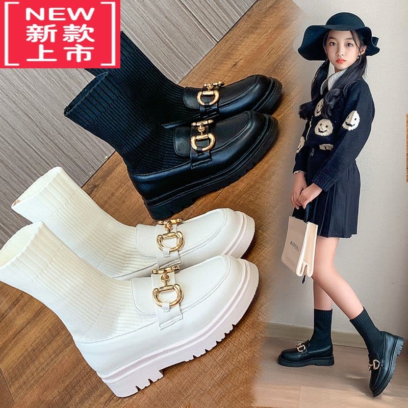 可莉允女童短靴2022春秋季新款儿童马丁靴小皮靴中大童靴子JK童鞋袜子靴图片