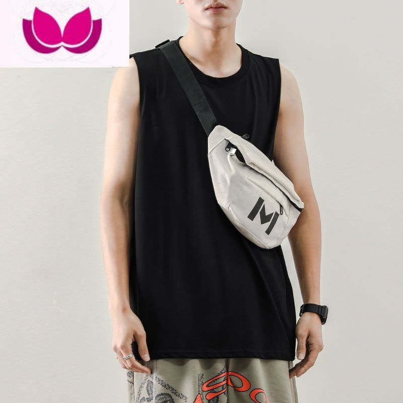 七斓运动背心男士宽松夏季潮牌ins白纯色健身无袖坎肩棉打底衫短袖t恤图片