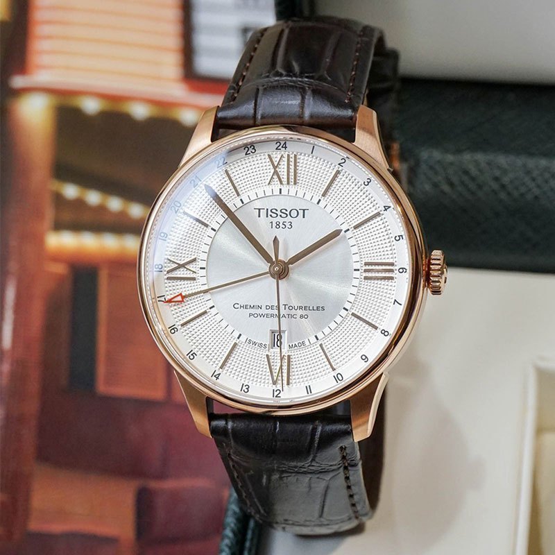 天梭(tissot)瑞士手表1853 杜鲁尔系列送男友 皮带自动机械表男表t