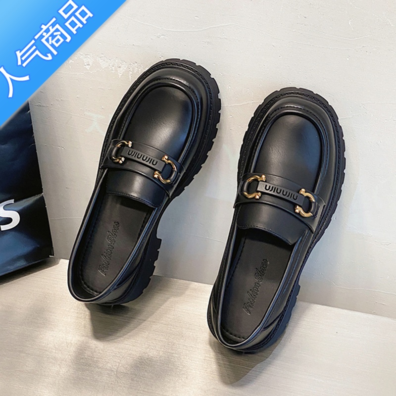 SUNTEK女款乐福鞋女英伦风女鞋新款厚底单鞋黑色小皮鞋百搭2023鞋子休闲高清大图