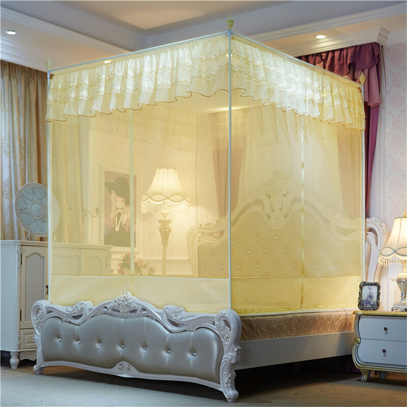 方顶拉链蚊帐三开铁艺烤漆支架有底公主风坐床不落地方帐tu型