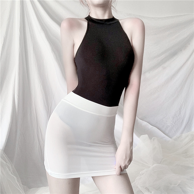 长夜漫漫情趣内衣性感免脱开档连体衣制服诱惑秘书套装1537+1538 黑色上衣+白色短裙 均码