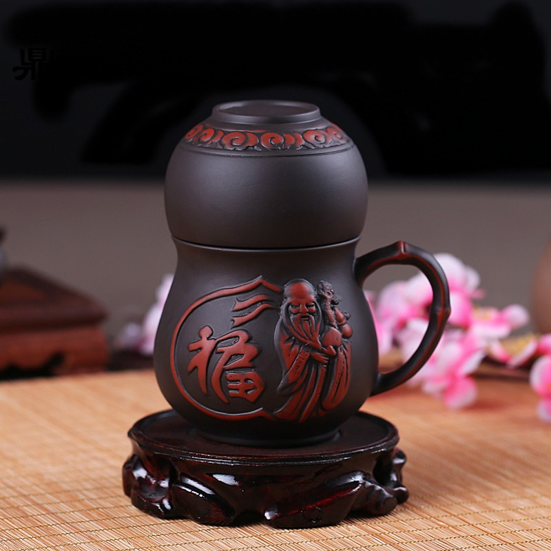 鼎亨紫砂杯快客杯一壶一杯过滤泡茶杯1人功夫茶具陶瓷五福盖杯喝