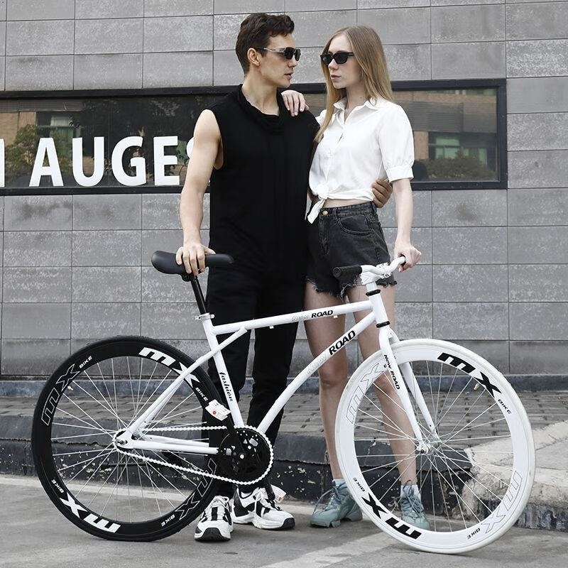 死飞自行车成人公路赛车实心胎弯把高颜值男女24 26寸