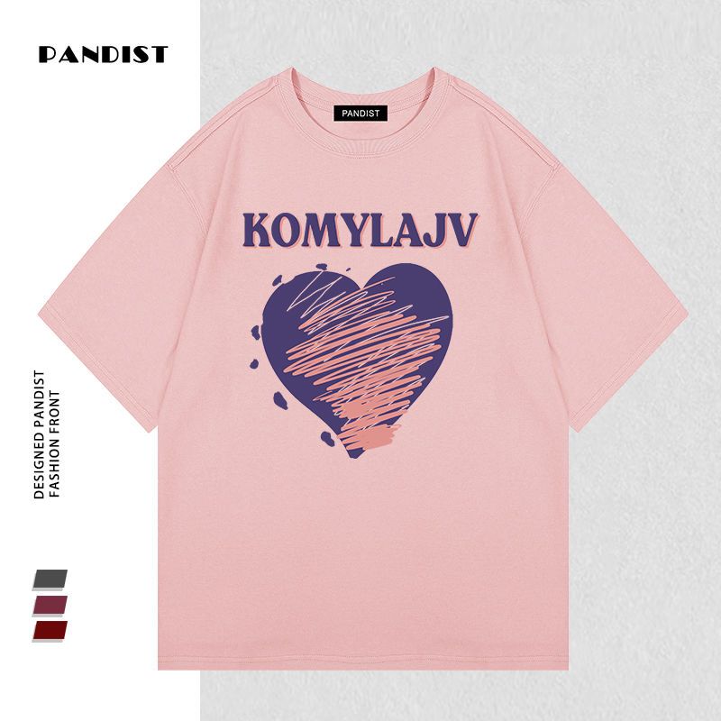PANDIST夏季新款纯棉小众高级感韩版印花短袖男女宽松休闲T恤