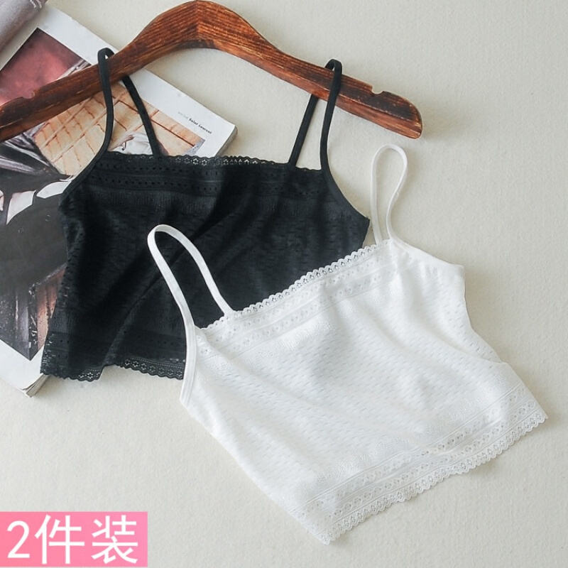 少女白色短款蕾丝美背工字带小背心打底学生裹胸抹胸内衣白色+白色均码