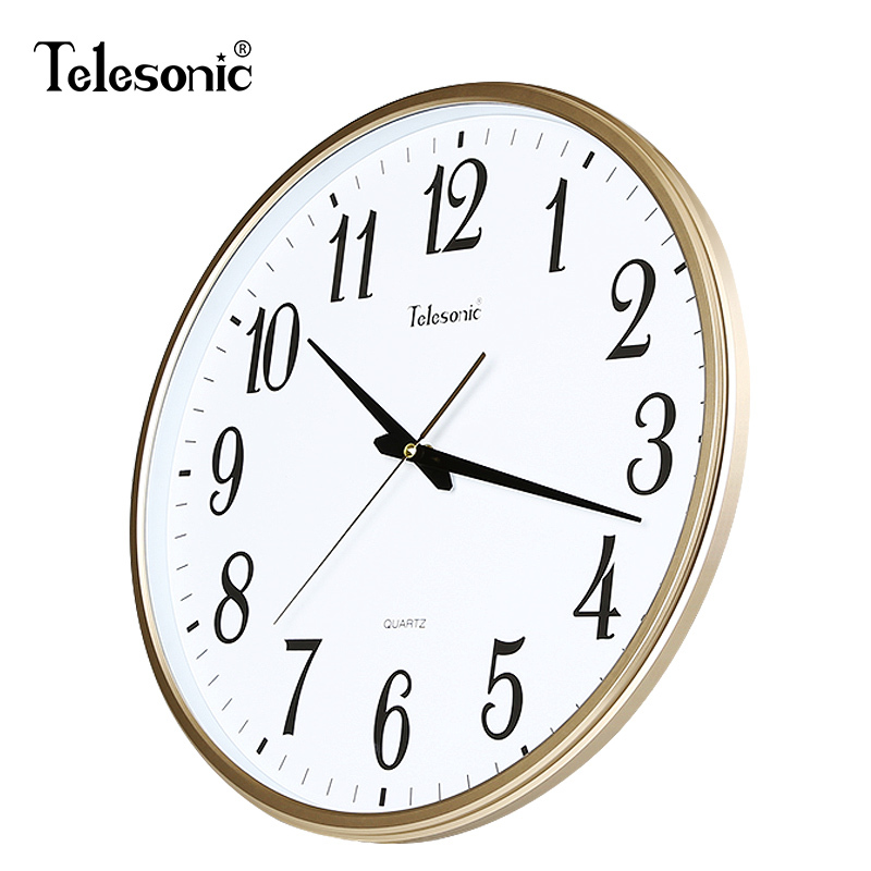天王星(Telesonic)客厅挂钟现代简约创意静音卧室石英钟 圆形会议室时尚大气壁挂钟 17英寸