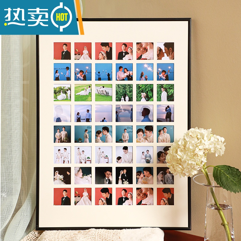敬平48/九宫格情侣diy相框拼图定制照片洗打印加婚纱照挂墙纪念册礼物 铝合金黑色+大48宫格【45*61*2cm】 【