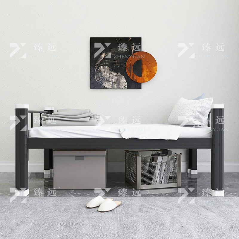 臻远 XCC-01 钢制型材床单层床员工宿舍床学生公寓床 单层床900宽黑高清大图