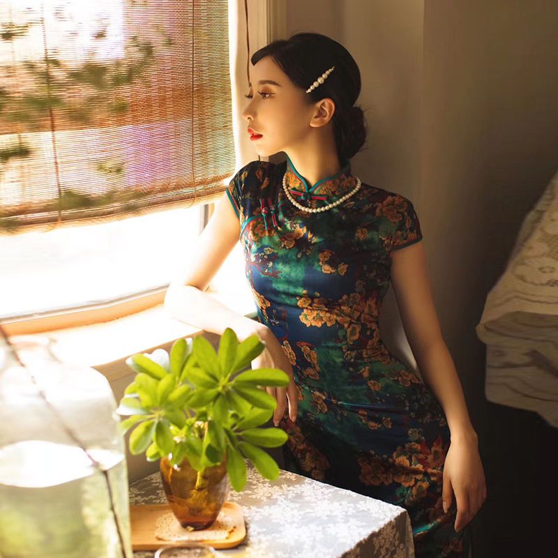 网红旗袍夏装新款2021老上海蚀骨年轻款少女复古中国风长款气质