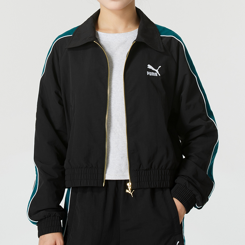 彪马(PUMA)外套女装新款梭织夹克撞色拼接运动服休闲透气立领外套629113-01 ZP高清大图