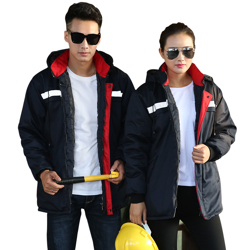 冬季加厚工作服棉衣反光条加厚劳保棉服保暖防寒车间汽修工地棉袄棉衣