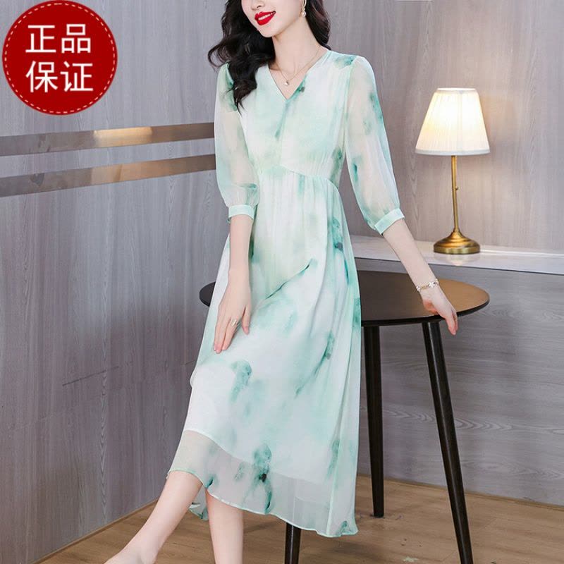 免费试穿 真丝连衣裙春夏新款高端轻奢2024夏季新款连衣裙2024新款遮肚子显瘦高级感小个子减龄妈妈裙子女图片