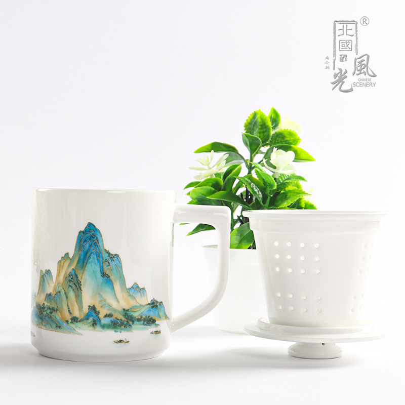 北国风光 骨瓷茶漏杯随手礼千里江山图TS-0497套高清大图