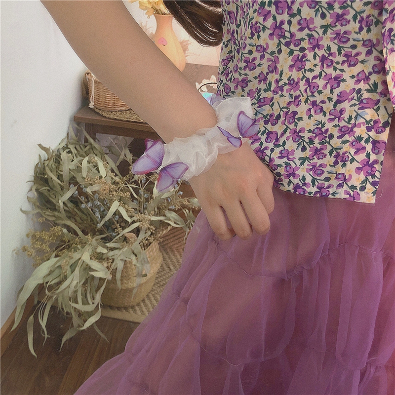 大肠发圈ins扎头发橡皮筋少女可爱人鱼姬甜美头花欧根纱仙女蝴蝶|蓝色人鱼姬