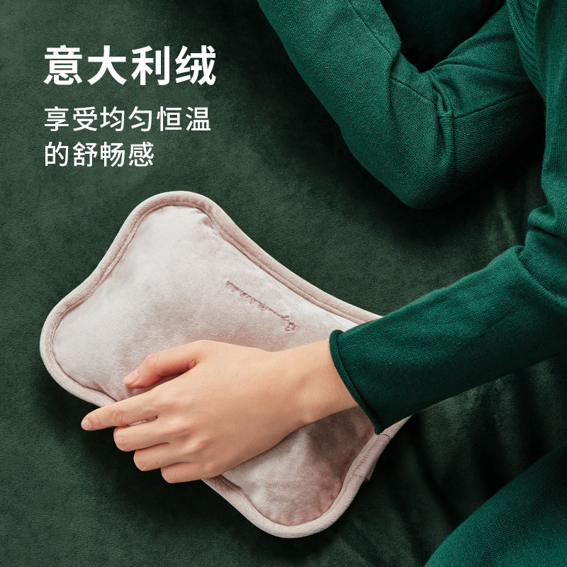 几素热水袋充电式暖手宝女便携式毛绒暖宝宝防爆暖腰暖肚子床上用轻奢绿标准版热水袋+防爆夹