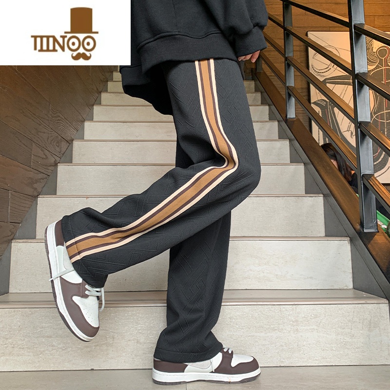 YANXU裤子男2023新款潮牌美式痞帅运动卫裤直筒宽松阔腿休闲长裤高清大图