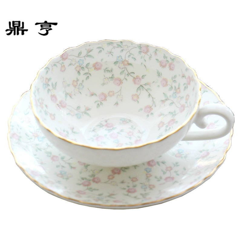 鼎亨咖啡杯套装欧式骨瓷荷口咖啡杯碟英式广口红茶杯田园风下午茶