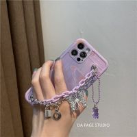 镭射蝴蝶苹果12手机壳iPhone11promax软壳x/xr手链xsmax女7plus/8 紫镭射蝴蝶+手链 [苹果1