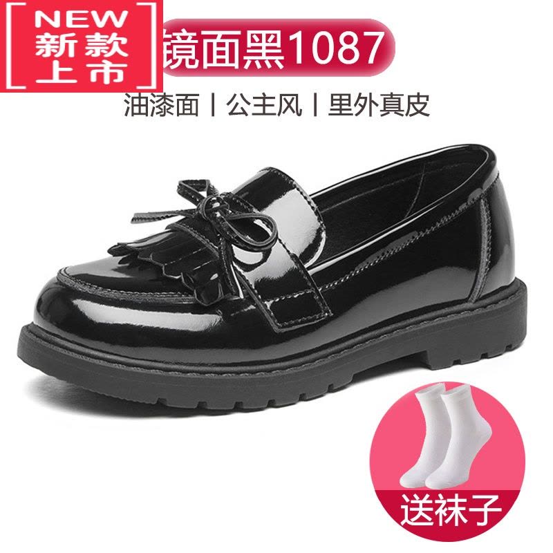 可莉允女童皮鞋公主鞋乐福鞋女孩软底儿童学生表演出鞋黑色春款运动休闲鞋图片