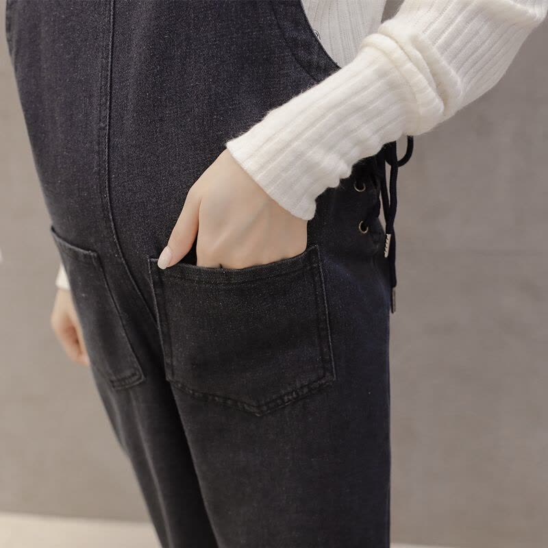 迪鲁奥(DILUAO)孕妇连体裤春秋新款时尚洗水牛仔背带裤宽松春秋外穿孕妇两件套装图片