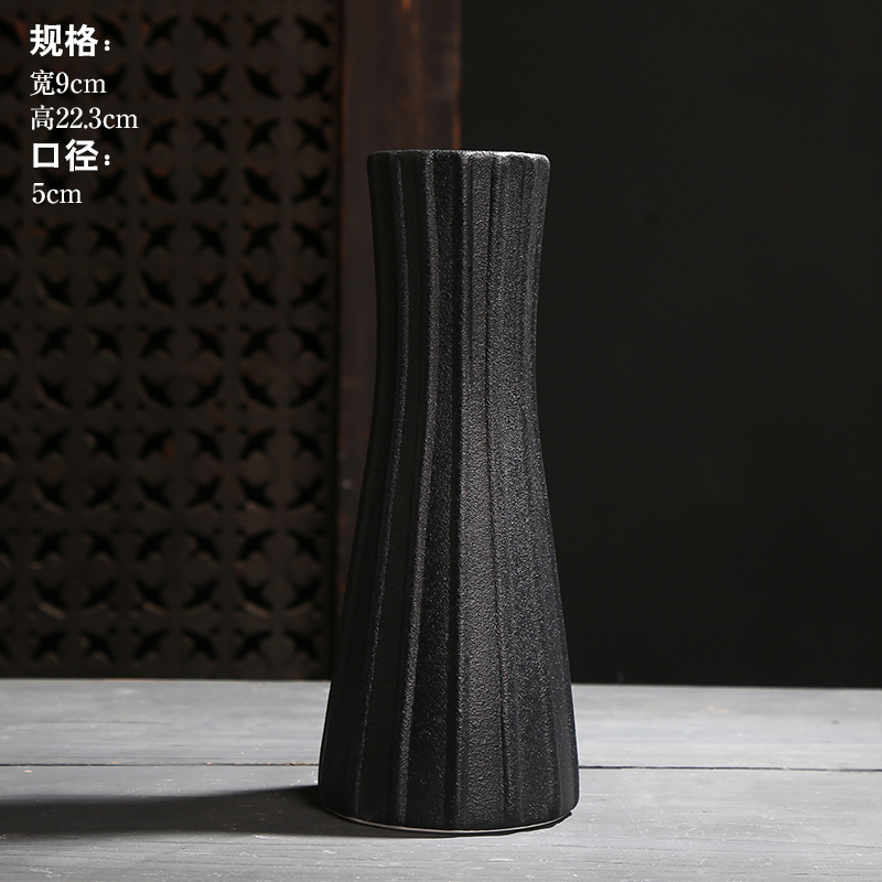 黑色复古陶瓷花瓶中式禅意客厅家居电视柜插花摆件黑陶陆宝釉花器 三维工匠 纹理丨款式九