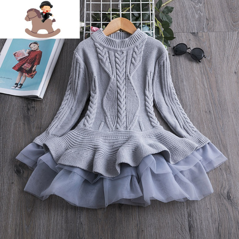 yuebin2020秋冬新款女童毛衣针织公主裙儿童蓬蓬纱洋气小女孩过年裙子