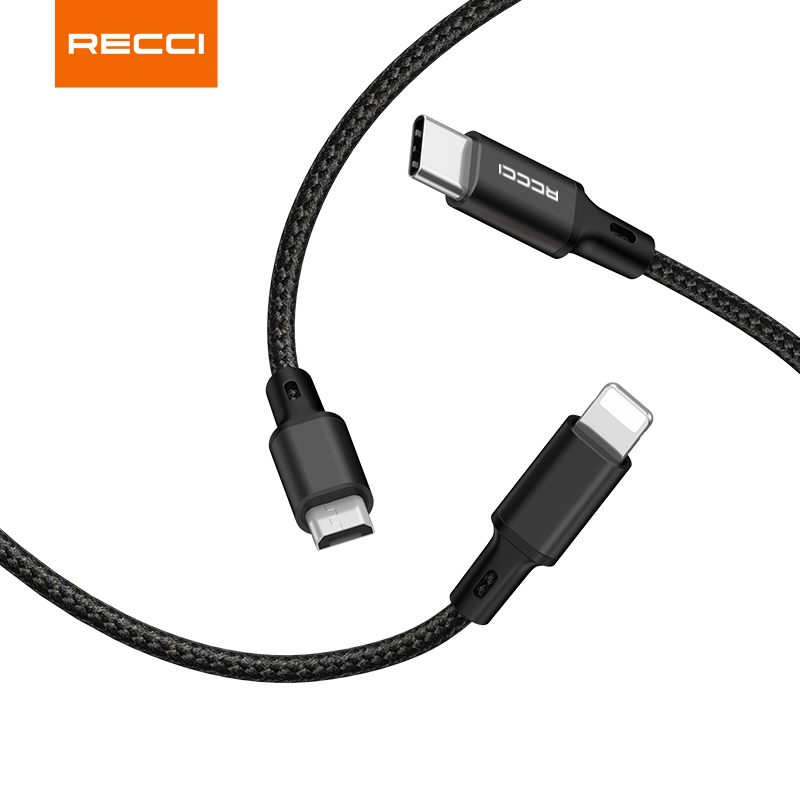 锐思(Recci)RCS-D120 速风试管充电线一拖三汽车手机充电器三合一苹果Type-C安卓通用充电数据线 黑色