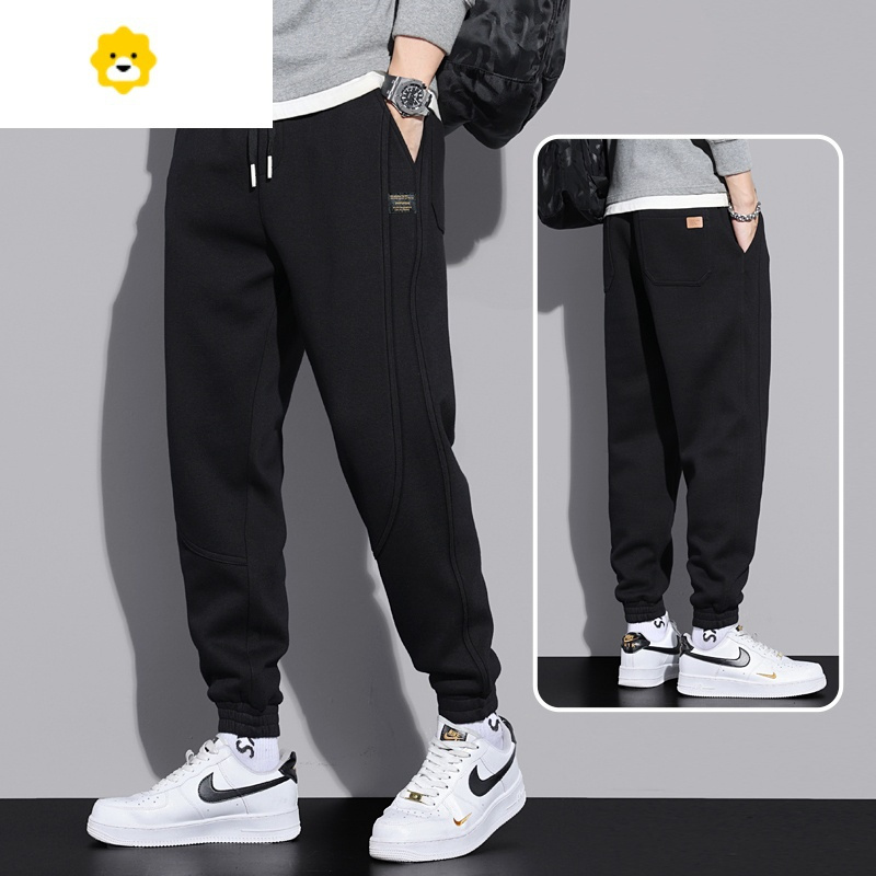 fishbasket加绒运动卫裤男款2023秋冬新款冬季春秋加厚黑色男士休闲