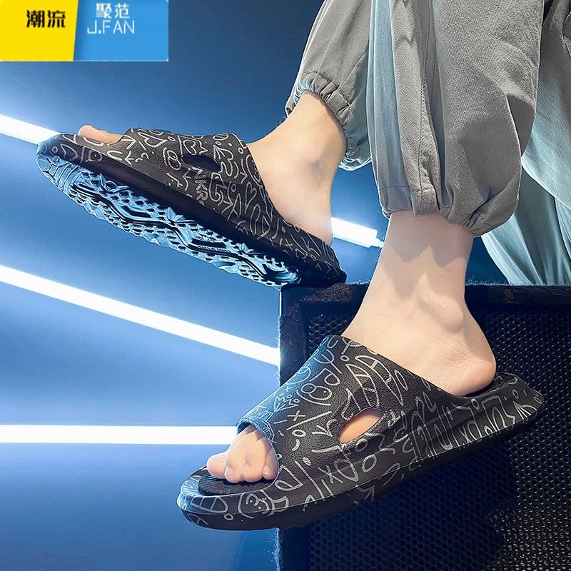 聚范一字拖男夏季外穿踩屎感运动拖鞋男户外防滑个性大码沙滩凉拖厚底图片