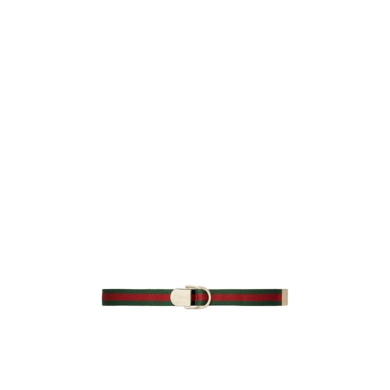 古驰(GUCCI)女款织带徽标腰带画布材质多彩设计金色金属配件时尚百搭配饰 90 绿色