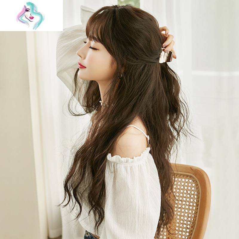 假发女长发长卷发网红羊毛卷发套空气刘海玉米烫自然蓬松全头套式你