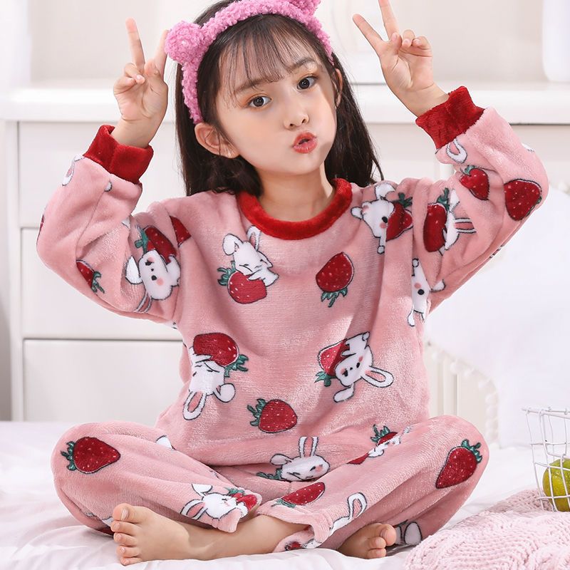 儿童睡衣女秋冬季女童法兰绒宝宝加厚中大童可爱公主风套装家居服威珺