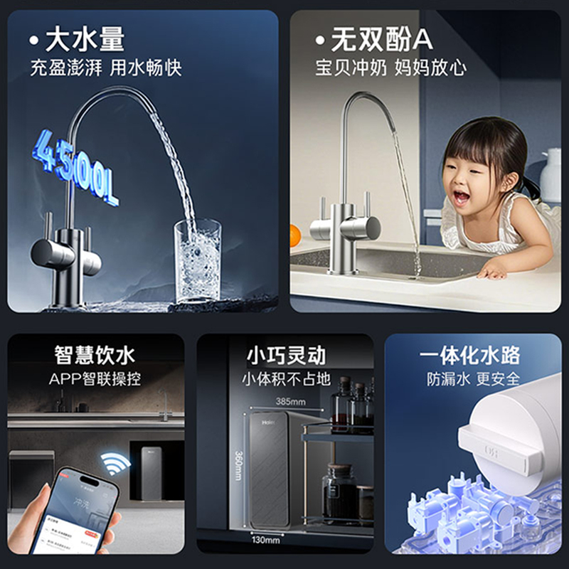 海尔家用净水器玄晶款厨房净水机双出水RO反渗透鲜活厨下净水过滤加热净饮新款800G大通量HKC1560-R689D2U1高清大图