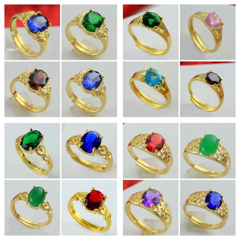 镀金女戒仿黄金镶嵌宝石锆石开口戒指结婚首饰配饰带钻指环多款